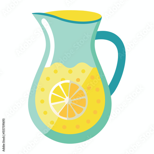 Refreshing lemonade in a clear glass jug on a white background