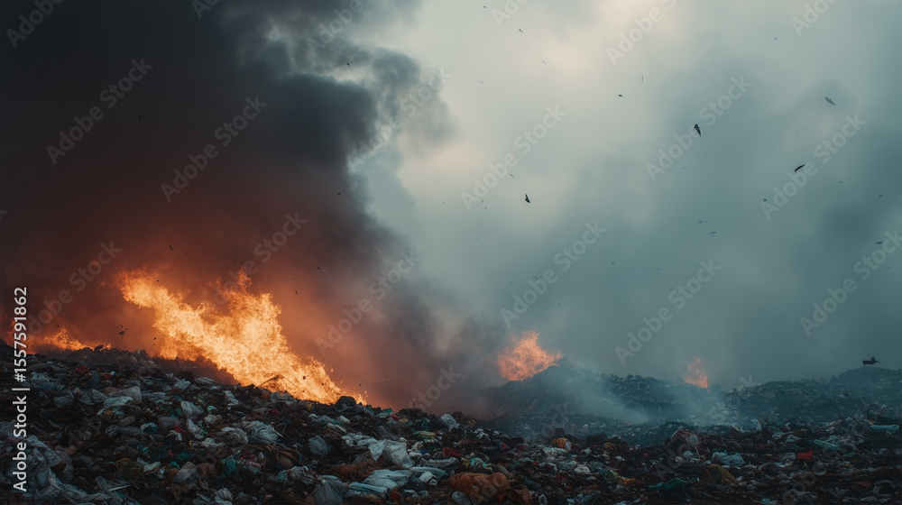 Fototapeta premium A fire is burning in a trash pile