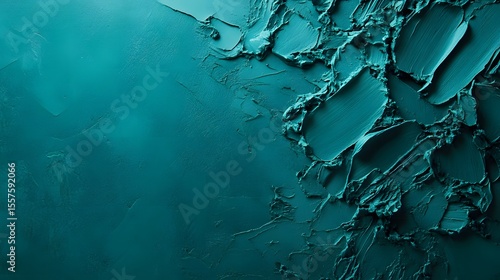 Abstract Teal Green Paint Texture Background, Impasto Style, Artistic Brushstrokes