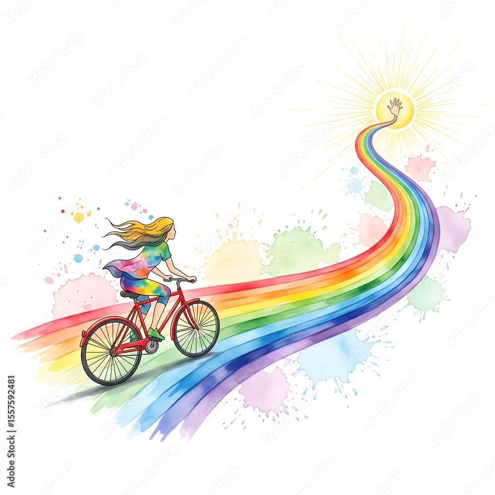 Fototapeta premium Child bicycle ride create colorful joyful motion