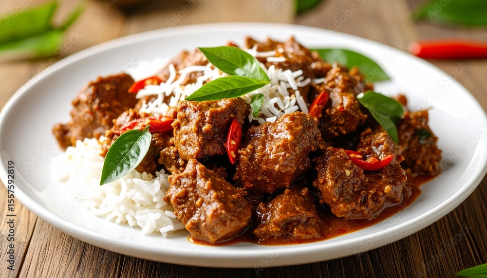 Famous traditional Indonesian Rendang dish. Famous Cuisine made with beef with a lot of spices Famous traditional Indonesian Rendang dish. Famous Cuisine made with beef with a lot of spices