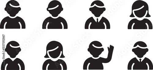 Collection of diverse human figure icons representing different people and professions isolated on white background