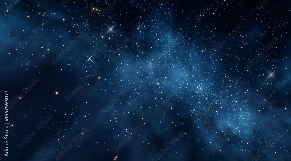 Fototapeta premium Dark Blue Nebula With Bright Stars In Outer Space