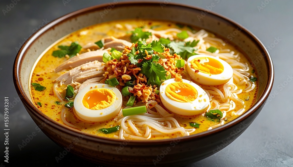 Delicious Creamy Chicken Noodle Soup with Soft Boiled Eggs Delicious Creamy Chicken Noodle Soup with Soft Boiled Eggs