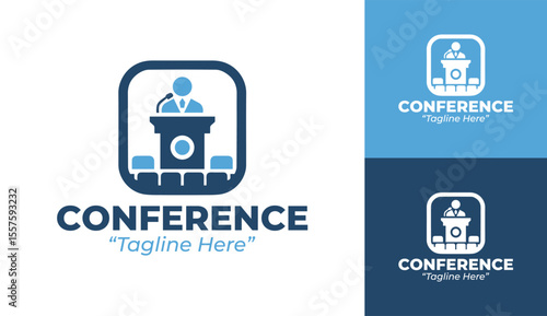 Minimalist and Professional Conference Logo in Blue for Corporate Event Branding