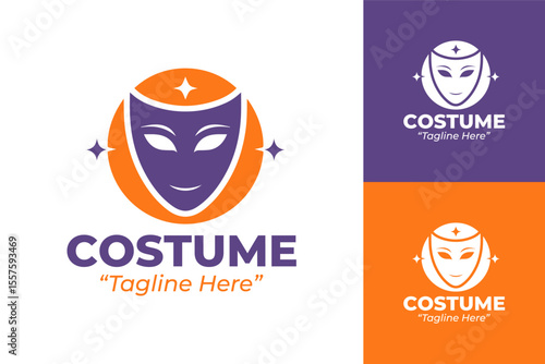 Purple and Orange Costume Logo with Mask Design for Artistic Event Branding and Identity

