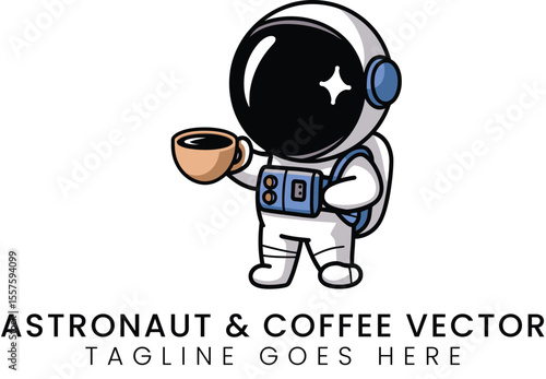 Spaceman enjoys a warm drink, whimsical astronaut with coffee art