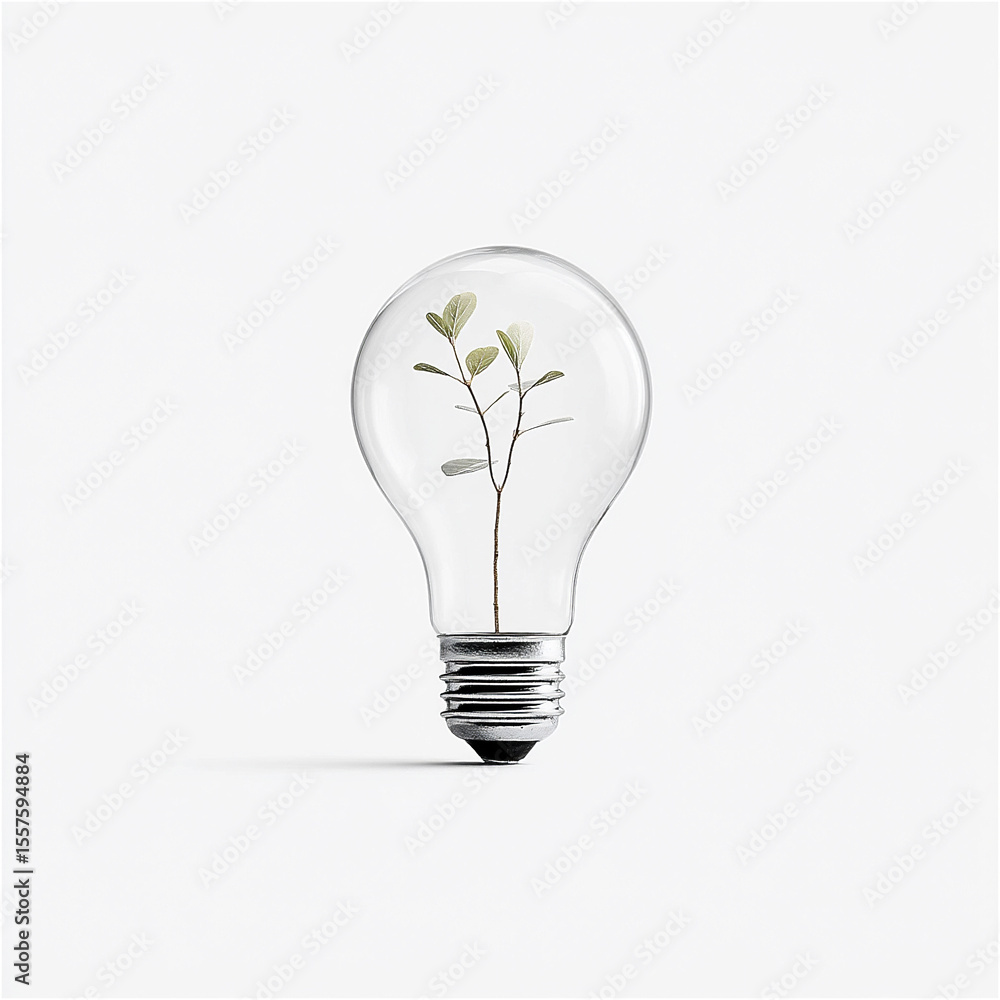 Light bulb contains a sprouting plant symbolizing eco-friendly ideas and sustainable innovations in modern design Light bulb contains a sprouting plant symbolizing eco-friendly ideas and sustainable innovations in modern design