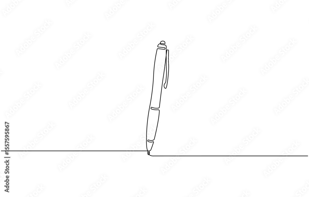 Obraz premium Continuous one line drawing writing pen isolated minimalist linear pen. Vintage pen Isolated white background.
