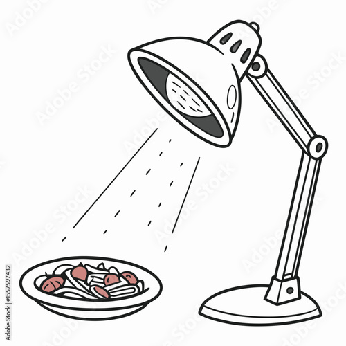 A professional heat lamp, keeping food warm for extended periods, isolated on a clean white background with empty space.
