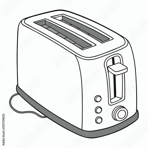 A modern toaster with a minimalist design, perfect for breakfast, isolated on a clean white background with empty space.