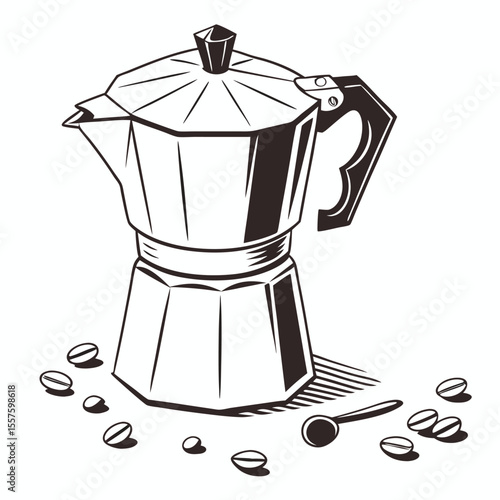 A classic coffee percolator, brewing rich and aromatic coffee, isolated on a clean white background with empty space.