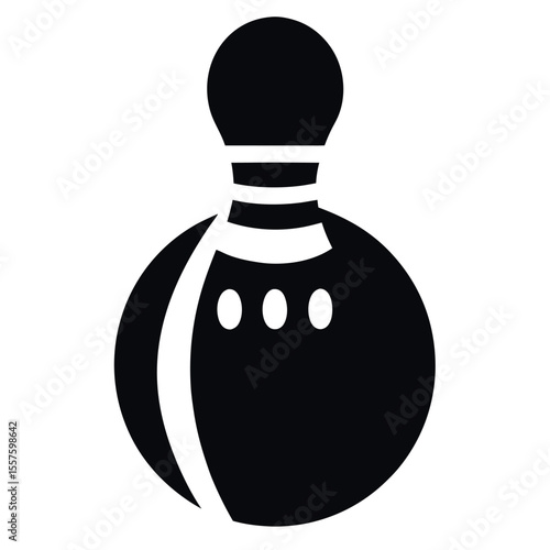 Black Bowling Pin Silhouette with Ball Detailing and Three Finger Holes Isolated