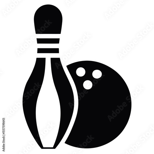 Black Bowling Pin and Ball Illustration Game, Spare, Strike, and Leisure Activity