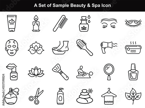 Relaxation and Self-Care A Collection of Line Art Spa and Beauty Icons,Spa and beauty items in line art depict relaxation and personal care routines