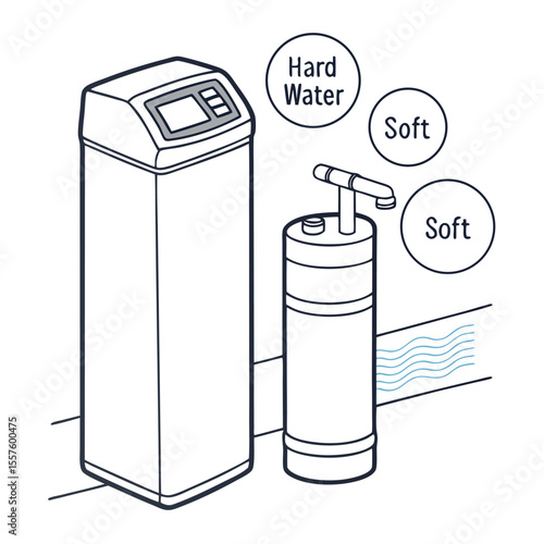 A modern water softener system, designed to remove hard minerals, isolated on a clean white background with empty space.
