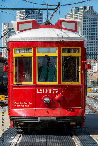 Wallpaper Mural Close up front view of a red streetcar on the Riverfront line in New Orleans, Lousiana Torontodigital.ca