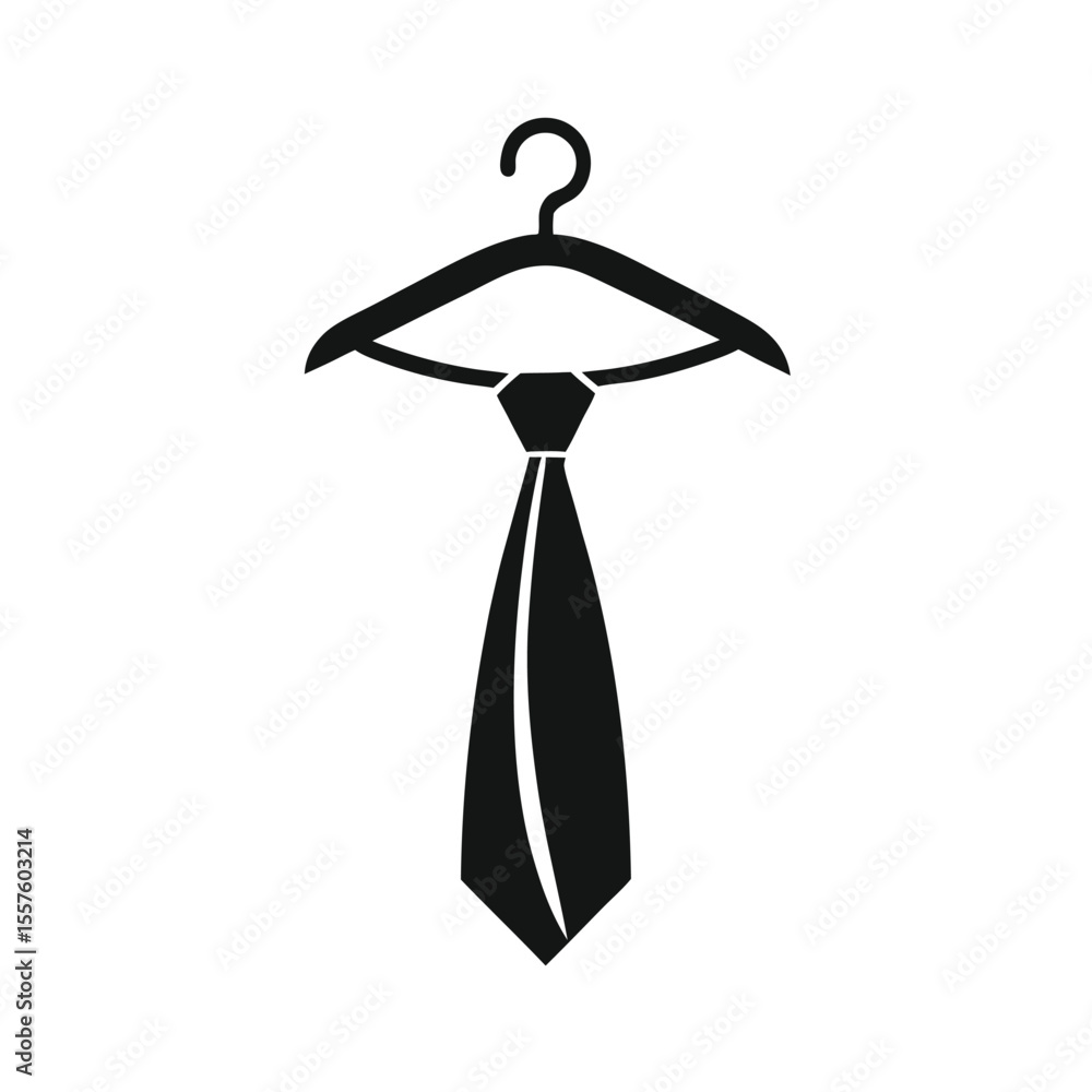Fototapeta premium Necktie on Hanger Icon, Simple Black and White Minimalist Fashion Vector, Corporate Attire Symbol for Business or Branding Use