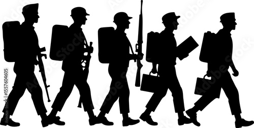 Soldier Silhouettes with Weapons and Gear vector