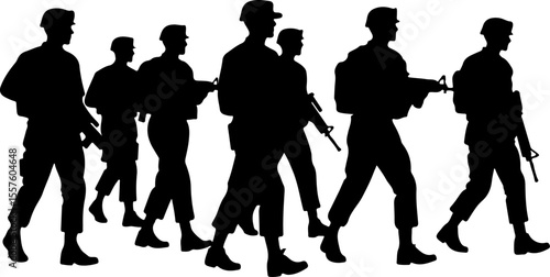 Soldier Silhouettes with Weapons and Gear vector