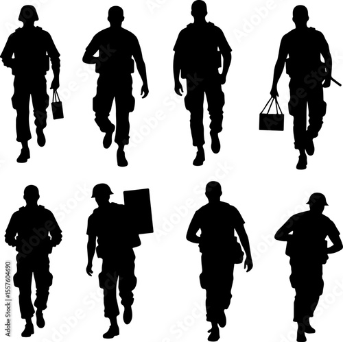 Soldier Silhouettes with Weapons and Gear vector