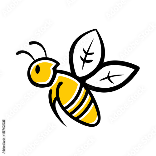 Cartoon bee illustration with stylized wings and a cheerful design  