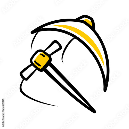 Mining equipment icon with pickaxe and helmet illustration  