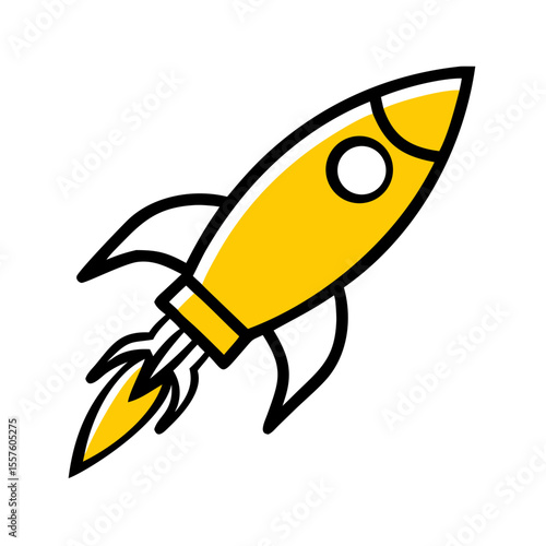 Yellow rocket icon flying upwards in a simple flat design  