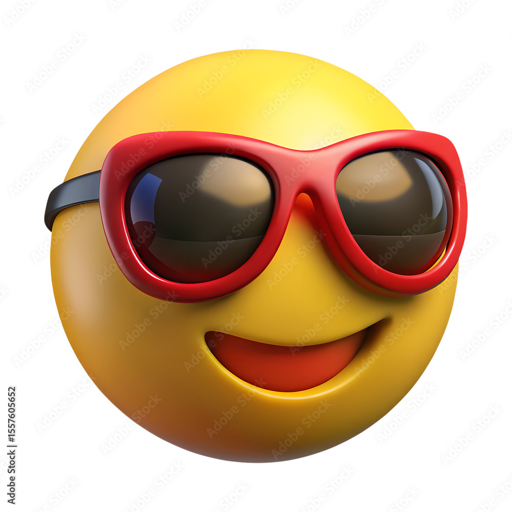 Cool Emoji with Red Sunglasses Smiling on a Black Background Cool Emoji with Red Sunglasses Smiling on a Black Background