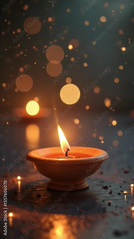 Burning Clay Oil Lamp with Warm Bokeh Lights – Traditional Spiritual Footage for Festivals, Meditation, or Cultural Background Burning Clay Oil Lamp with Warm Bokeh Lights – Traditional Spiritual Footage for Festivals, Meditation, or Cultural Background