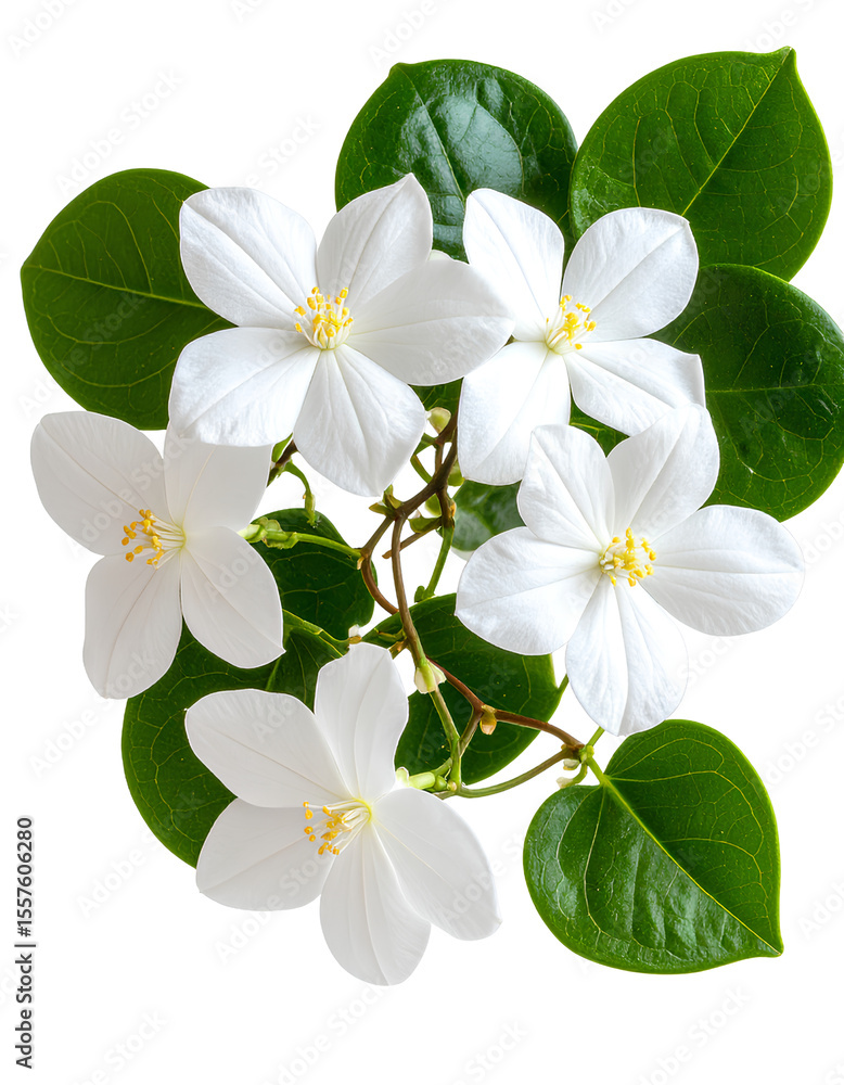 Obraz premium Stephanotis Vine with Green Leaves and Multiple Blooms, Side View PNG
