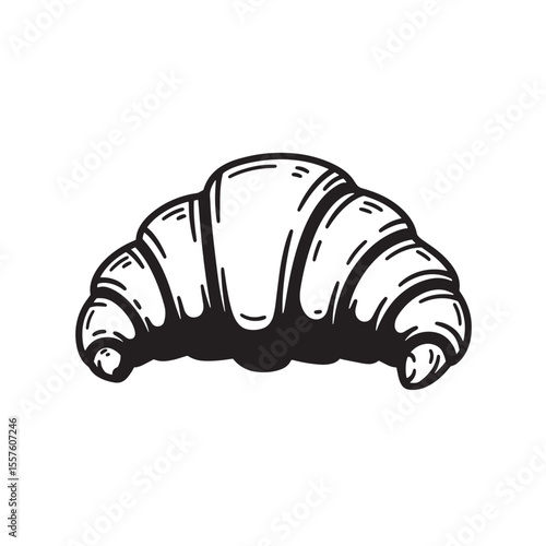A simple artistic vintage art silhouette depicting a freshly baked croissant against a clean white background for design purposes.