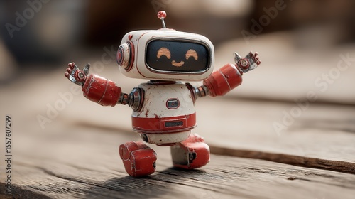 Funny toy robot doing a happy dance

