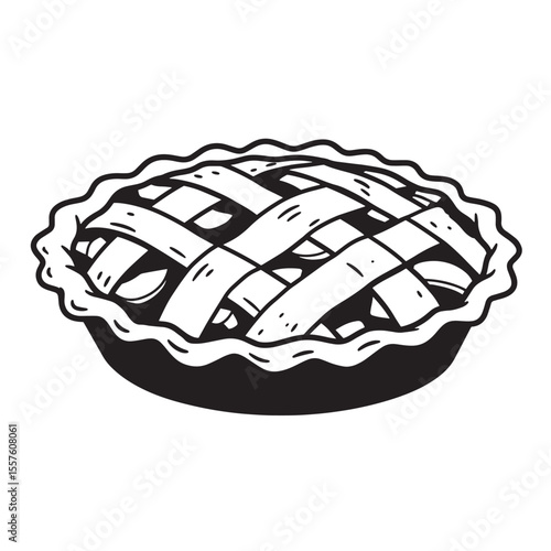 Classic baked apple pie depicted in a vintage art silhouette perfect for culinary and dessert themed designs