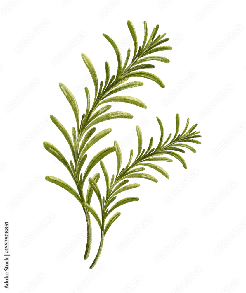 Obraz premium Watercolor Rosemary PNG Clipart — Herbal Cooking Element for Food Packaging, Menus & Kitchen Art