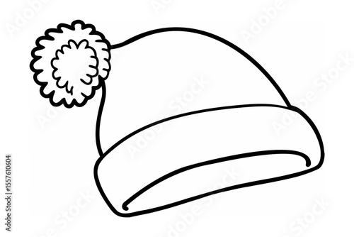 Black outline winter beanie with pompom winter hat