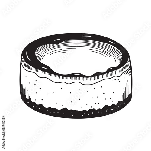 Hand drawn illustration of a delicious cheesecake with a layer of chocolate frosting a perfect vintage art silhouette.