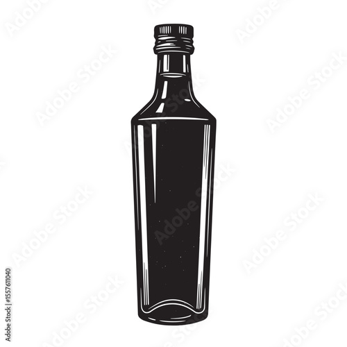 Illustration of a black and white vintage art silhouette oil bottle in a classic and elegant style