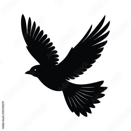 Graceful bird in mid flight wings fully extended depicted in a striking silhouette style