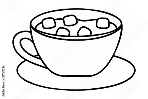 Hot chocolate cup with marshmallows saucer