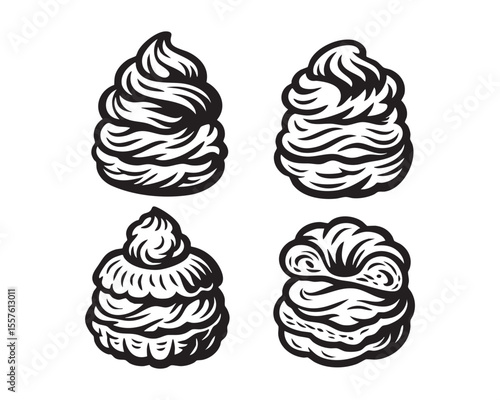 Cream Puff and Whipped Dessert Icon Set in Vintage Style vector