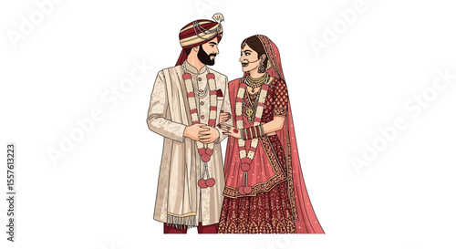 Indian wedding couple illustration