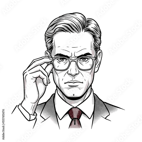 Serious businessman adjusting glasses
