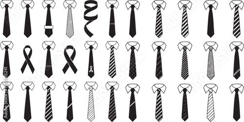 Collection of Necktie Illustrations A Set of Formal Wear Designs for Men's Apparel and Accessories Featuring Various Styles and Patterns for Different Occasions