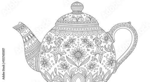 Elegant Teapot with Intricate Floral Pattern Design for Coloring Pages