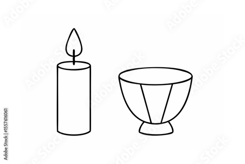 Tall candle and bowl line art flame wick