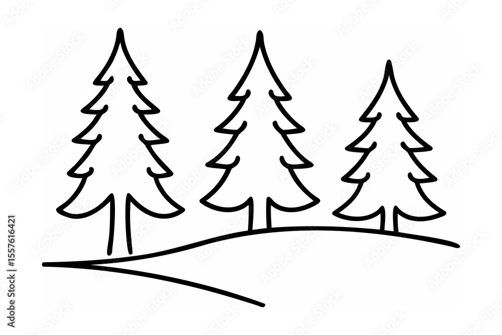 Obraz premium Three pine trees on a hill evergreen forest