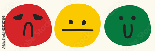 Mental health doodle faces with sad, neutral, and happy emotion