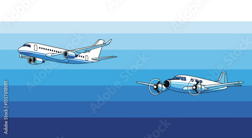 Two Aircraft Flying in the Sky Illustrating Air Travel and Aviation