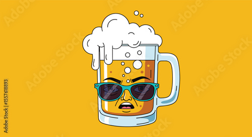Cool Beer Mug Character Enjoying a Refreshing Beverage on a Sunny Day